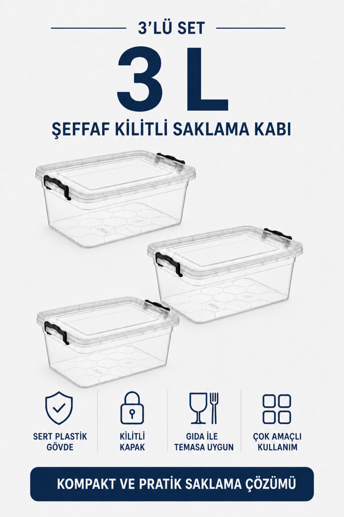 NUAEN kilitli şeffaf saklama kutuları