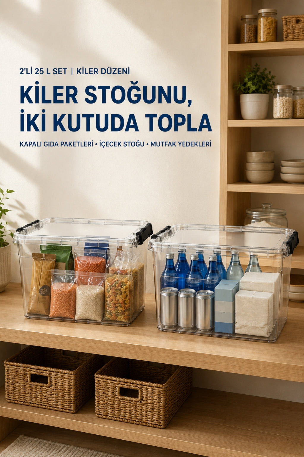 NUAEN 25 L kilitli şeffaf saklama kutuları