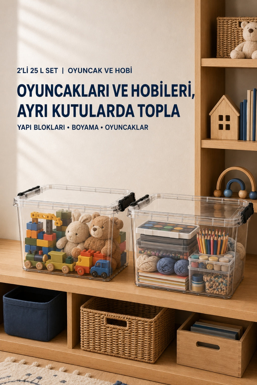 NUAEN 25 L kilitli şeffaf saklama kutuları