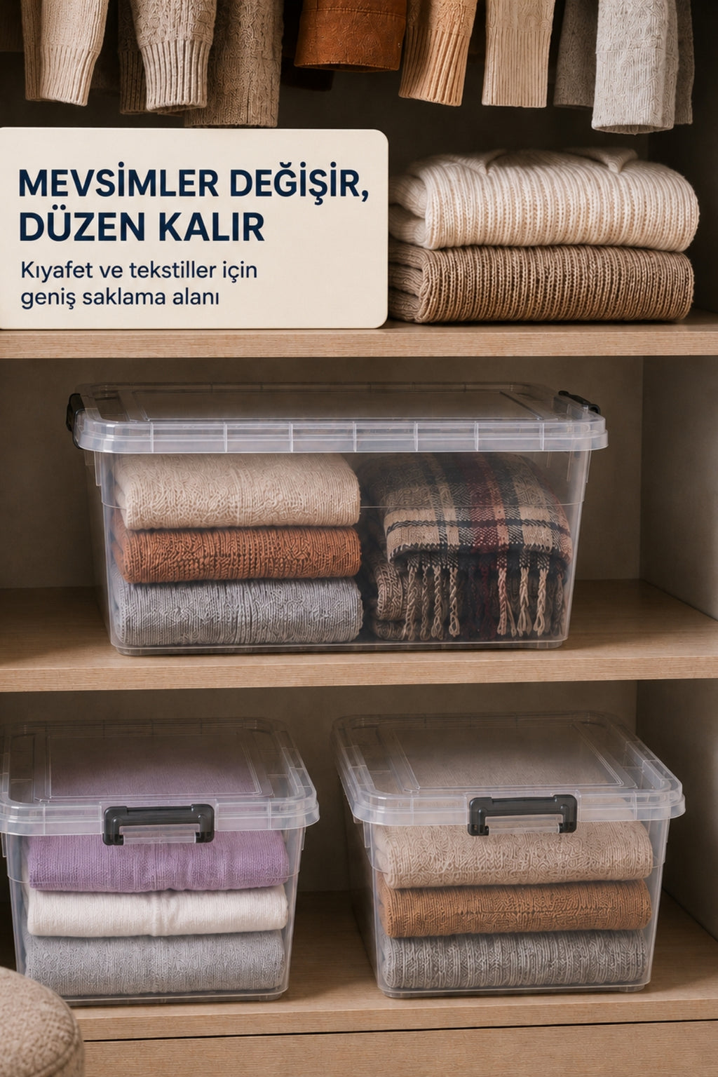 NUAEN 25 L kilitli şeffaf saklama kutuları