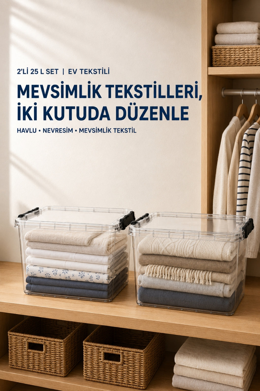 NUAEN 25 L kilitli şeffaf saklama kutuları