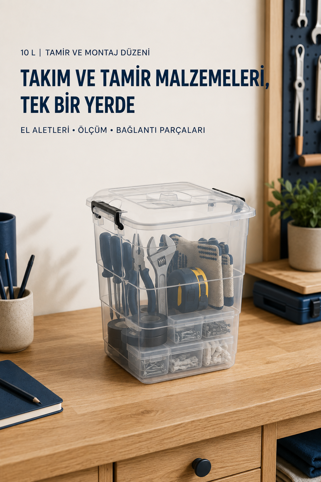 NUAEN 7 L, 10 L ve 21 L kilitli şeffaf erzak saklama kabı seti